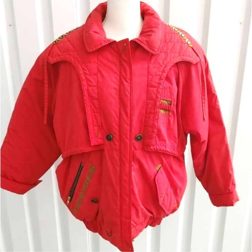 Vintage Changing Scene Ski Jacket Medium Red Snow Insulated Aztec